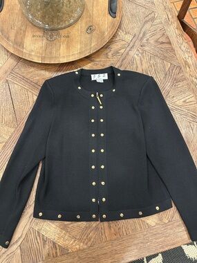 J.S.S. Vintage Black Knit Zip Jacket with Gold Studs